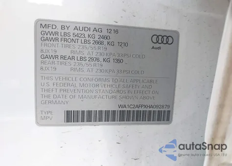 2017 Audi Q5 2.0T Premium from USA, damaged, VIN WA1C2AFPXHA092879